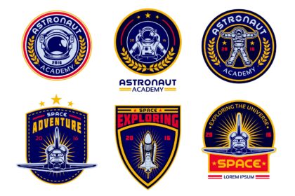 Astronaut Academy Set Icons Space Logo Vector