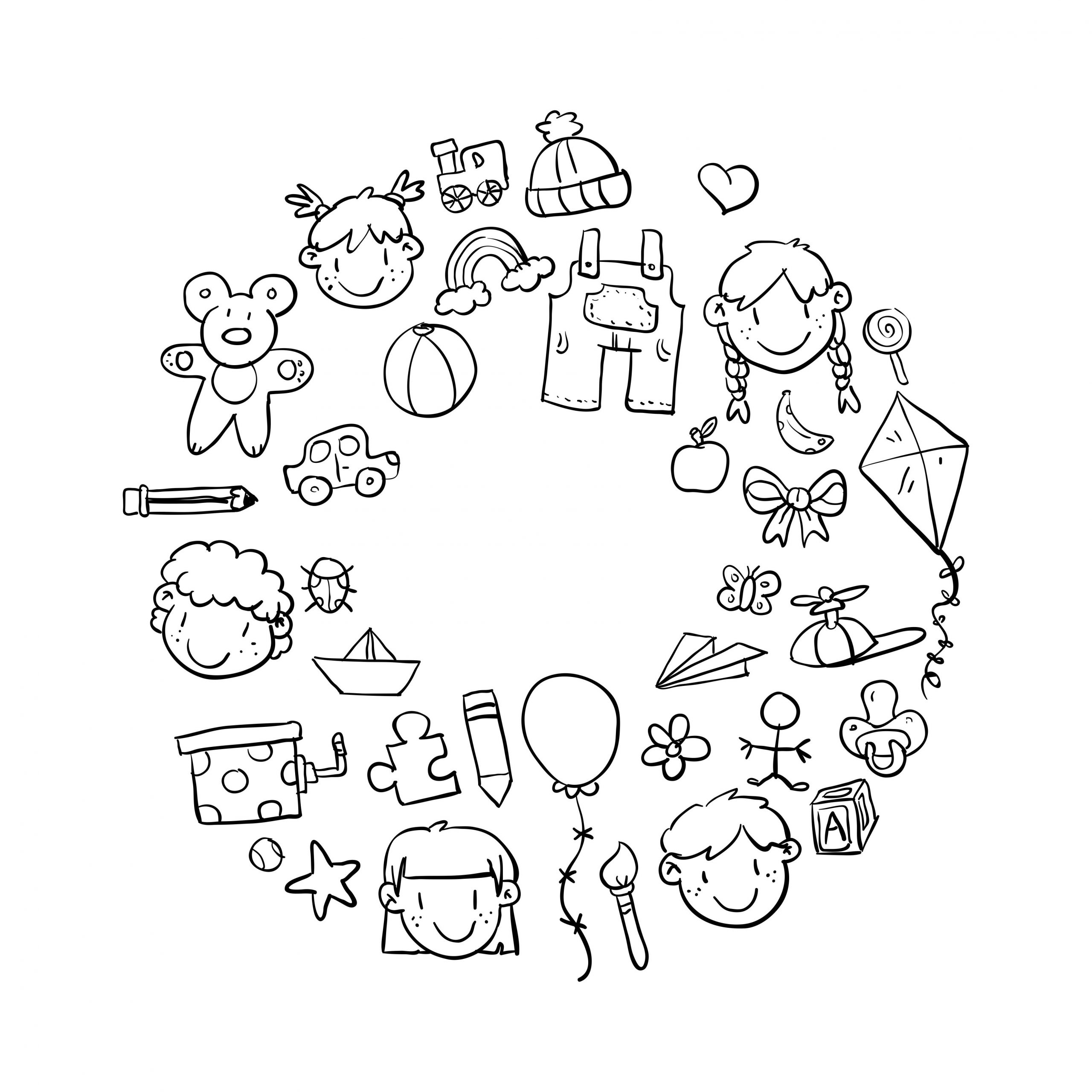 Background Hand Drawn Children Elements Vector - Desain Grafis, Logo, Vector, Template, Background. Background Hand Drawn Children Elements Vector