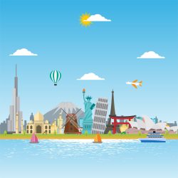 Background Hari Pariwisata Dunia dengan Monumen Vector