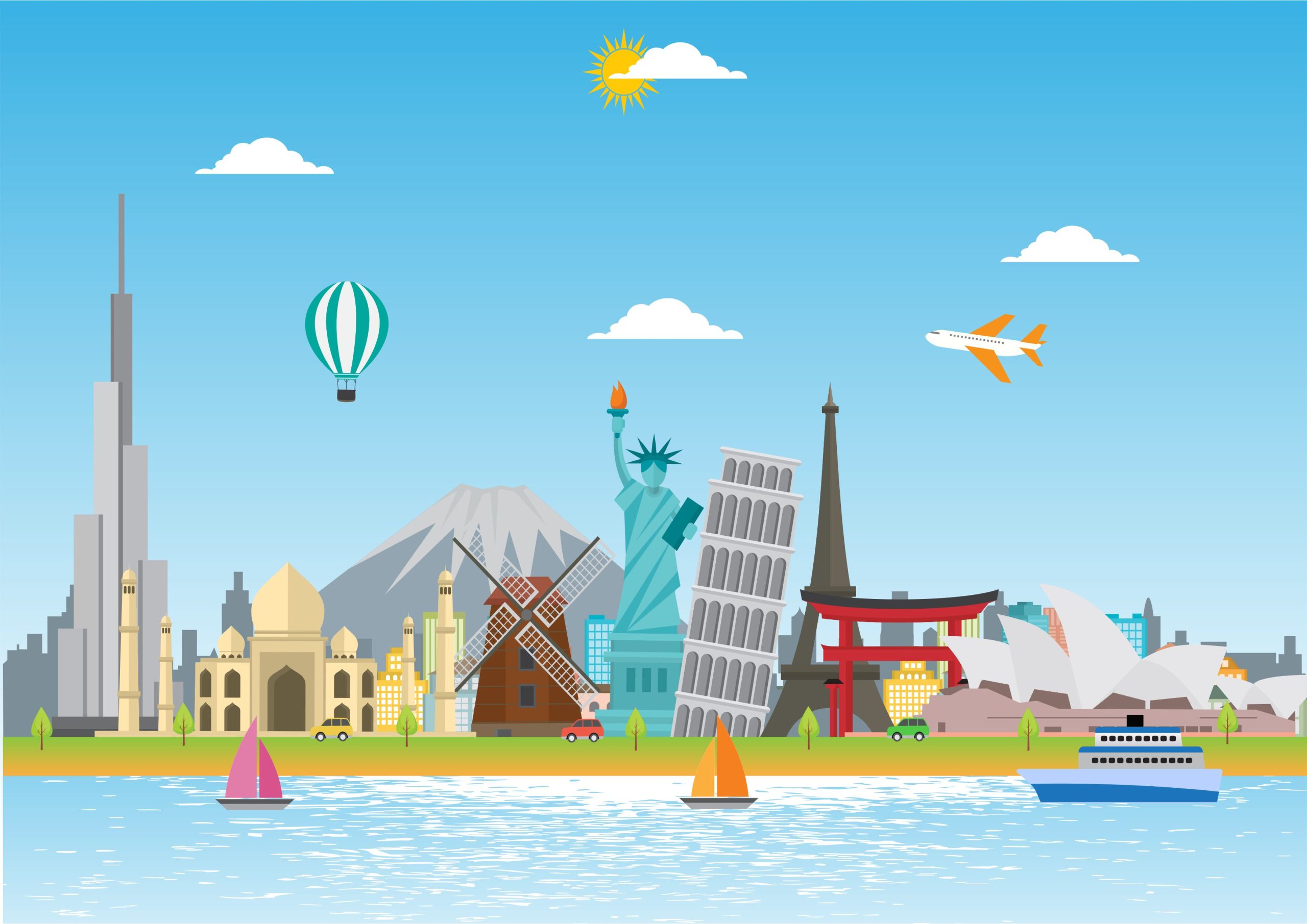 Background Hari Pariwisata Dunia dengan Monumen Vector