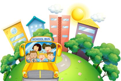 Children Teacher School Bus Vector