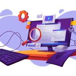 Code Testing Cartoon BannerProgramming Illustration Vector