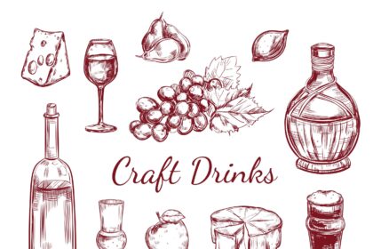 Craft Drink Sketch Elements Set Vector