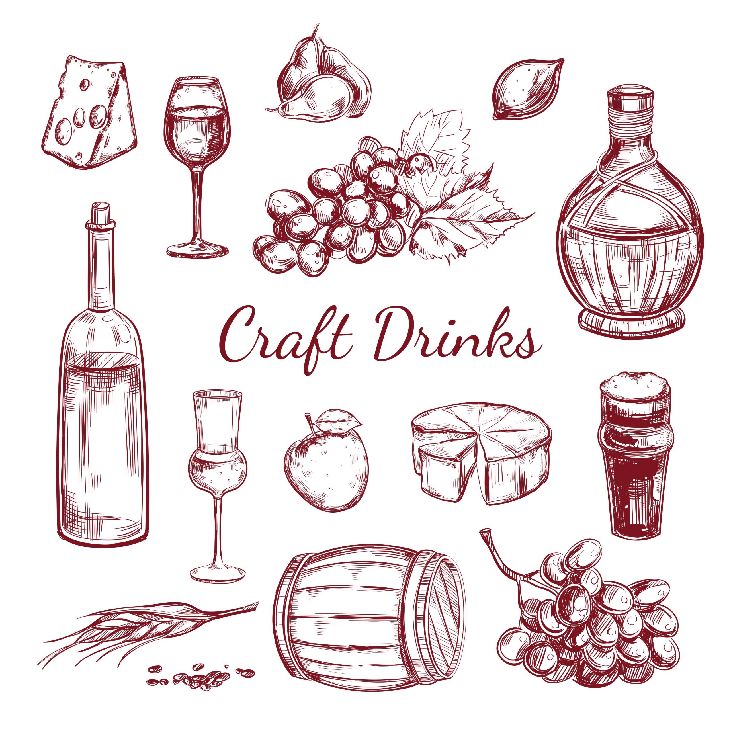 Craft Drink Sketch Elements Set Vector