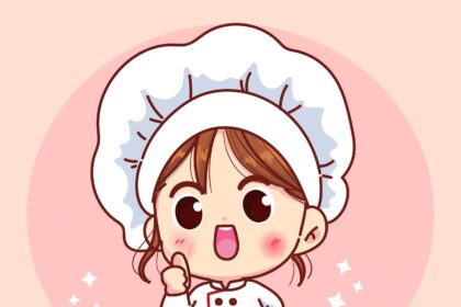 Cute Chef Girl Smiling Uniform Giving Thumbs up Vector