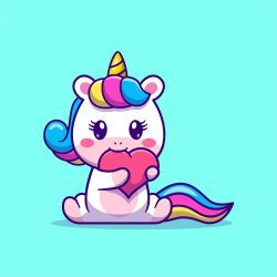 Cute Unicorn Bite Love Cartoon Vector