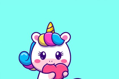 Cute Unicorn Bite Love Cartoon Vector