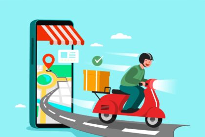 Delivery Staff Ride Motorcycles Shopping Concept Vector Design
