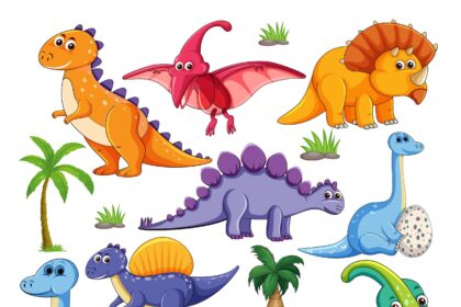 Dinosaurs Cartoon Character Set Vector