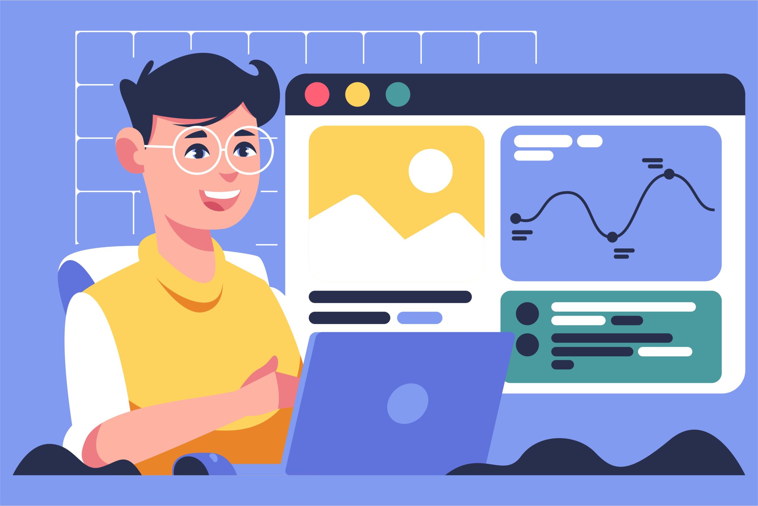 Flat CMS Landing Page Template Vector