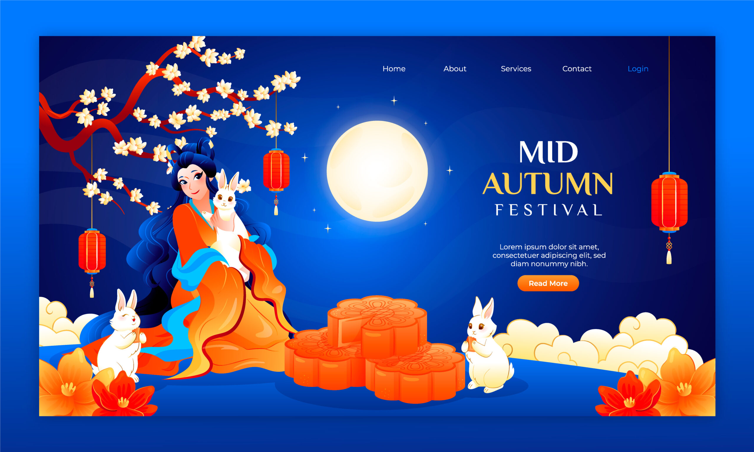 Gradient Mid Autumn Festival Landing Page Design Template