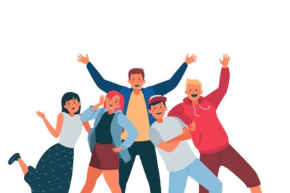 Group Young People Posing Photo Vector