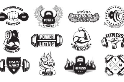 Gym Retro Logos Set Vector