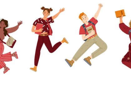 Happy Students Jump Joy Vector