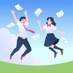 Happy Students Jumping Background Vector