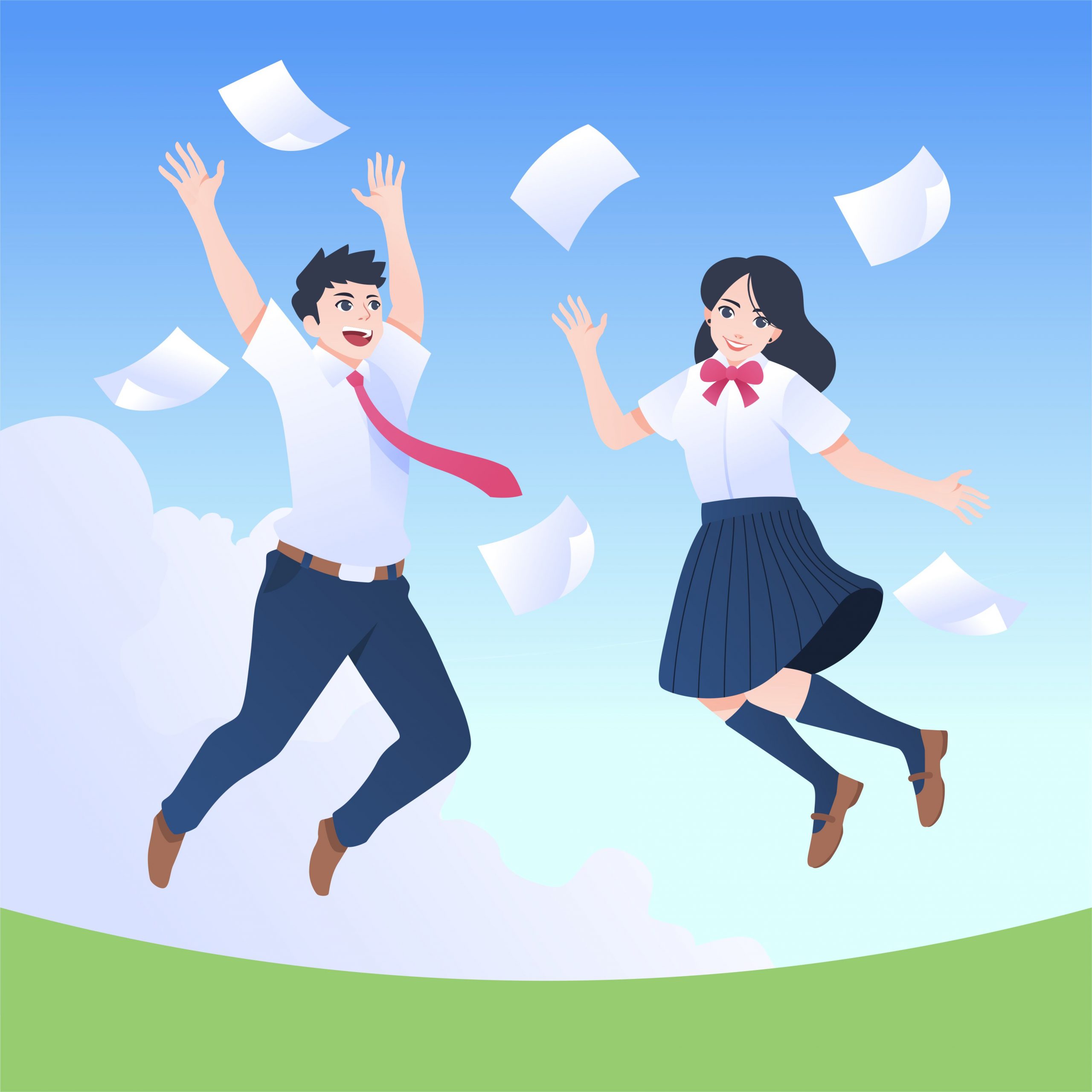 Happy Students Jumping Background Vector - Desain Grafis, Logo, Vector, Template, Background. Happy Students Jumping Background Vector