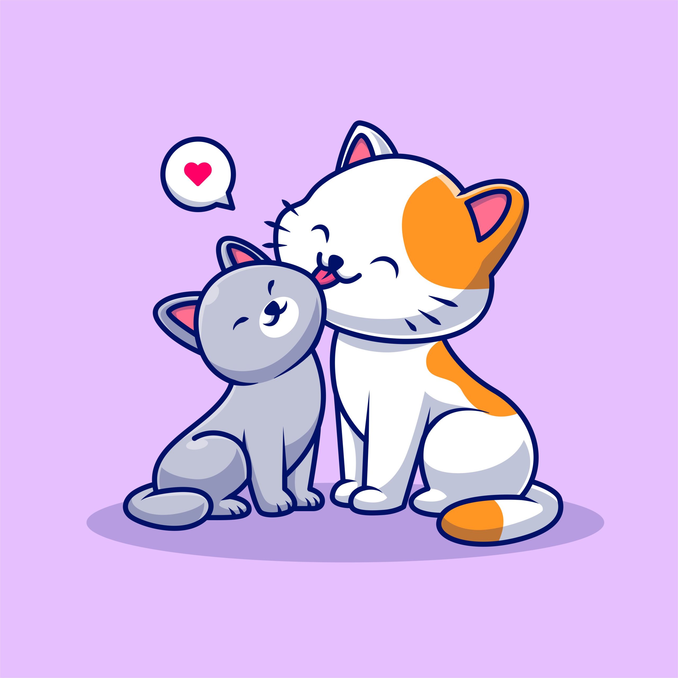 Ibu Kucing Lucu Menjilati Anak Kucing Vektor Kartun Ilustrasi