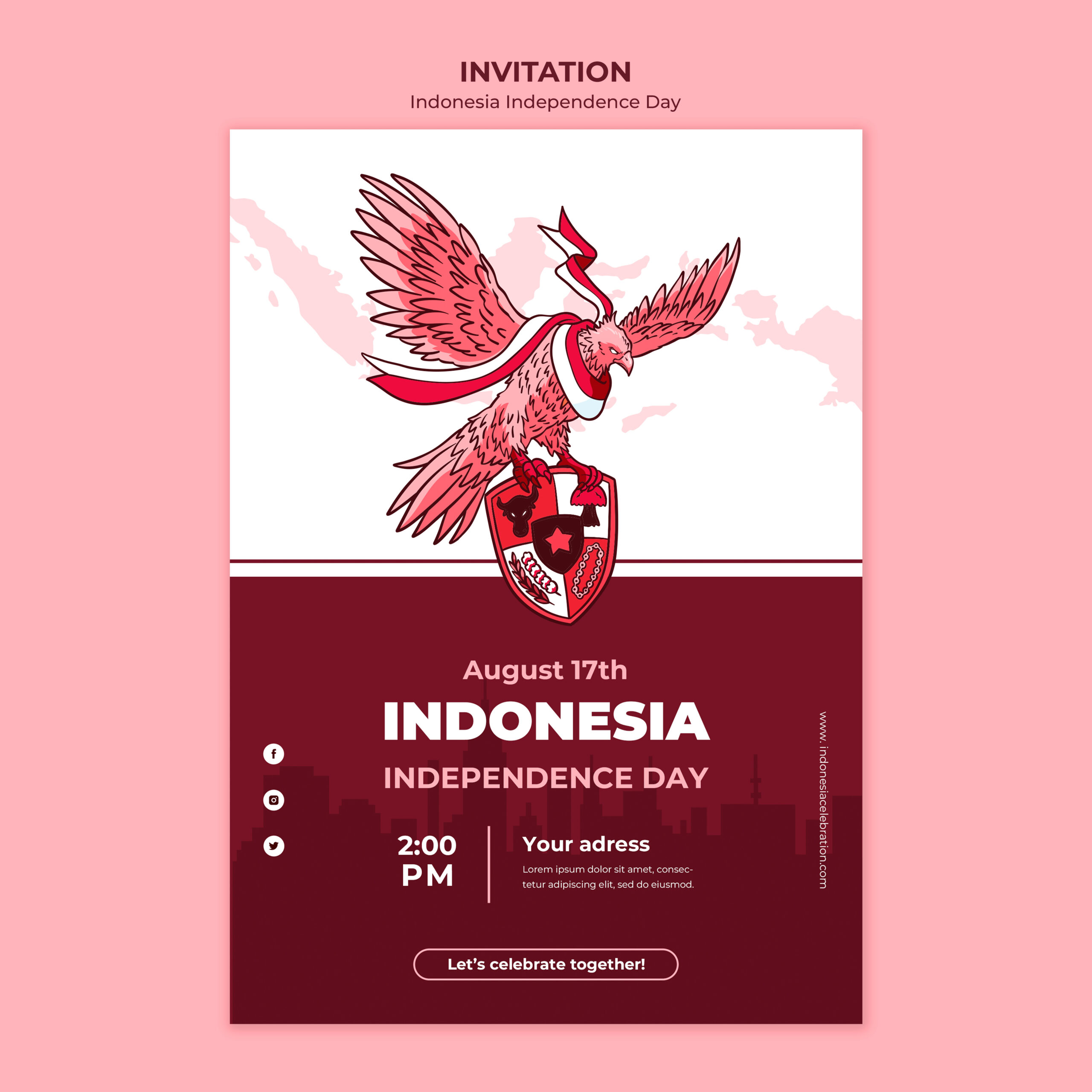 Indonesia Independence Day Invitation Design Template - Desain Grafis, Logo, Vector, Template, Background. Indonesia Independence Day Invitation Design Template