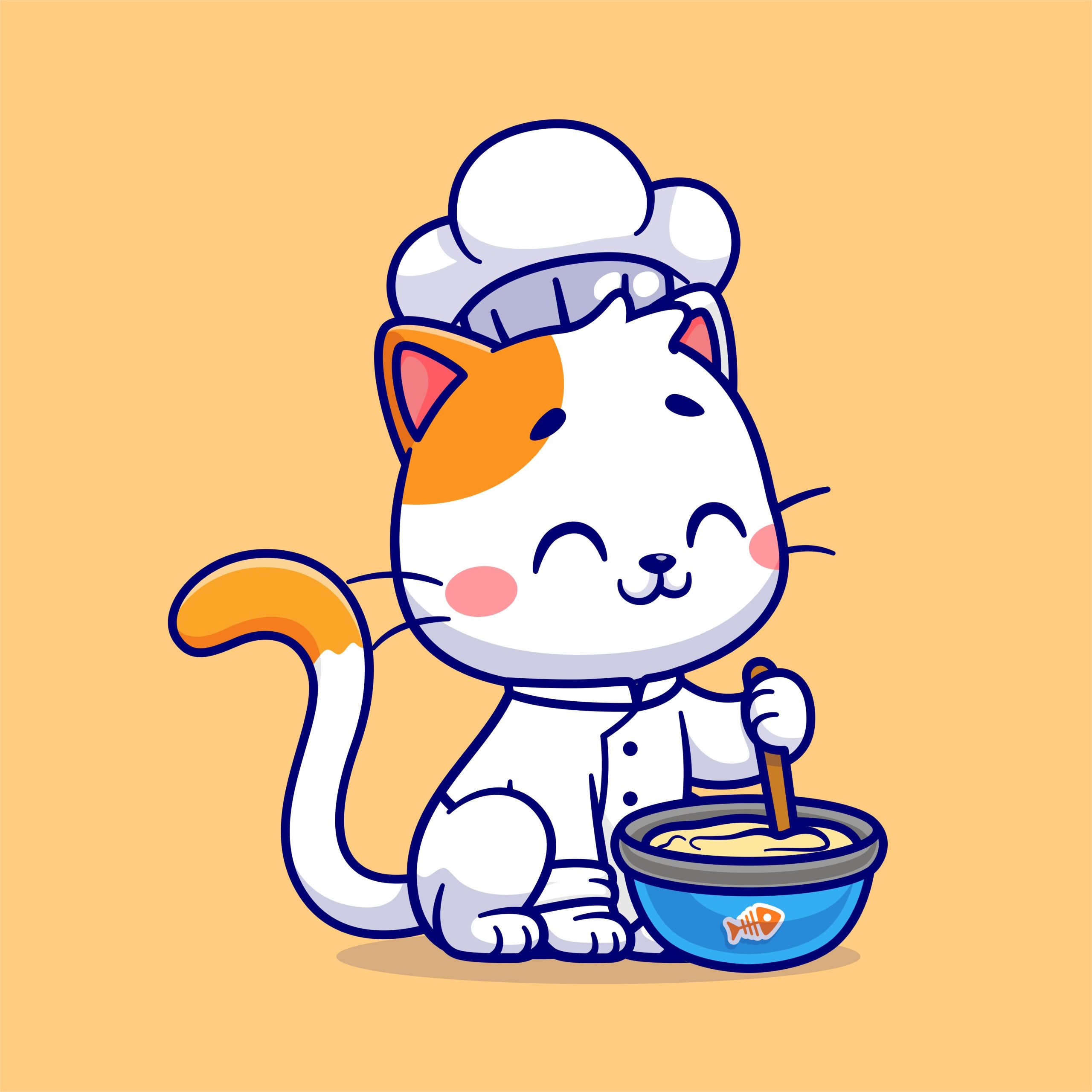 Koki Kucing Lucu Memasak Vektor Kartun Ilustrasi