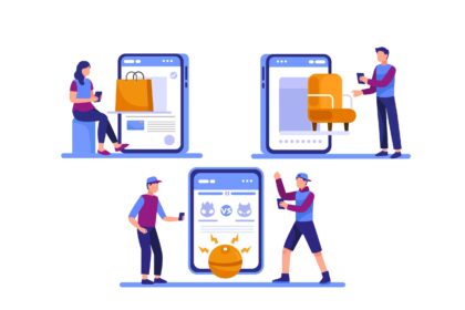 Orang Menggunakan Smartphone Augmented Reality Vector