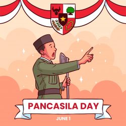 Pancasila Day Illustration with Soldier Speaking into Microphone Vector