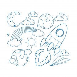 Set Simple Children Hand Drawing Objects Vector