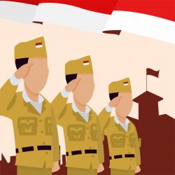 Three Soldier Saluting Indonesian Flag Suitable for Indonesian Heroes Day Vector