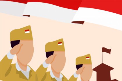 Three Soldier Saluting Indonesian Flag Suitable for Indonesian Heroes Day Vector