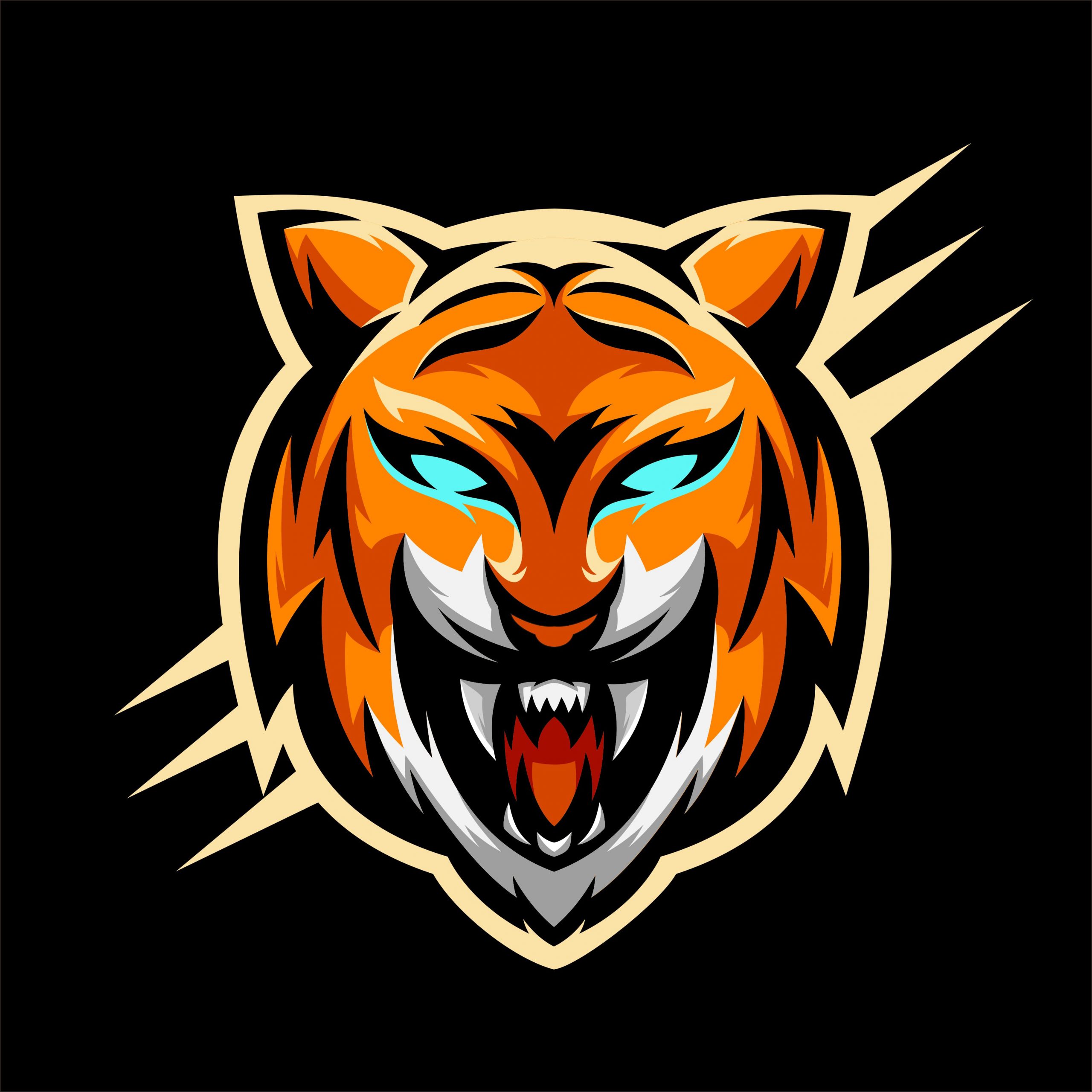 Tiger Mascot Gaming Logo Vector Design - Desain Grafis, Logo, Vector, Template, Background. Tiger Mascot Gaming Logo Vector Design
