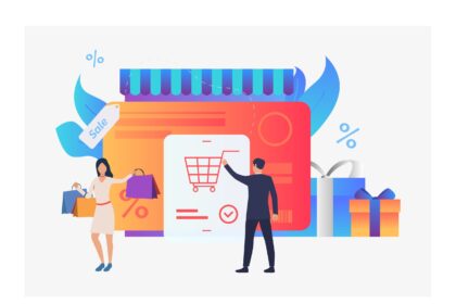 Toko dengan Ilustrasi Pembeli Vector