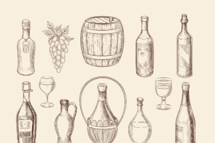 Vineyard Sketch Doodle Wine Vector