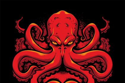 Angry Red Octopus Vector